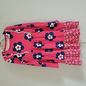 Mini boden long sleeve cotton pink dress with blue, white and red flowers